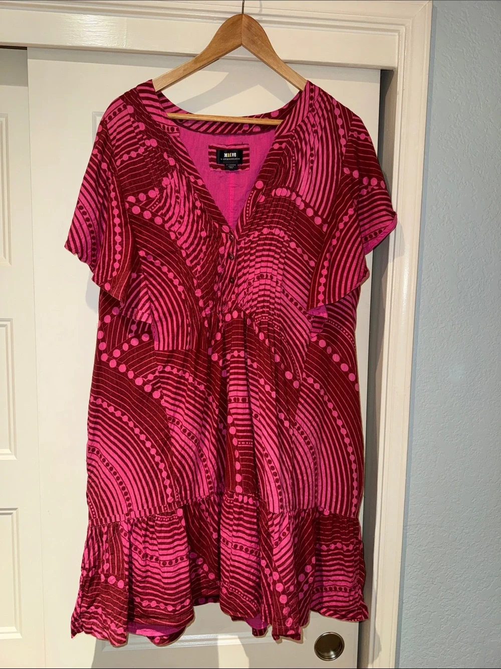 Maeve by Anthropologie Bright Pink Swirl Print Ruffle Hem Dress-The Cassandra - Picture 12 of 15